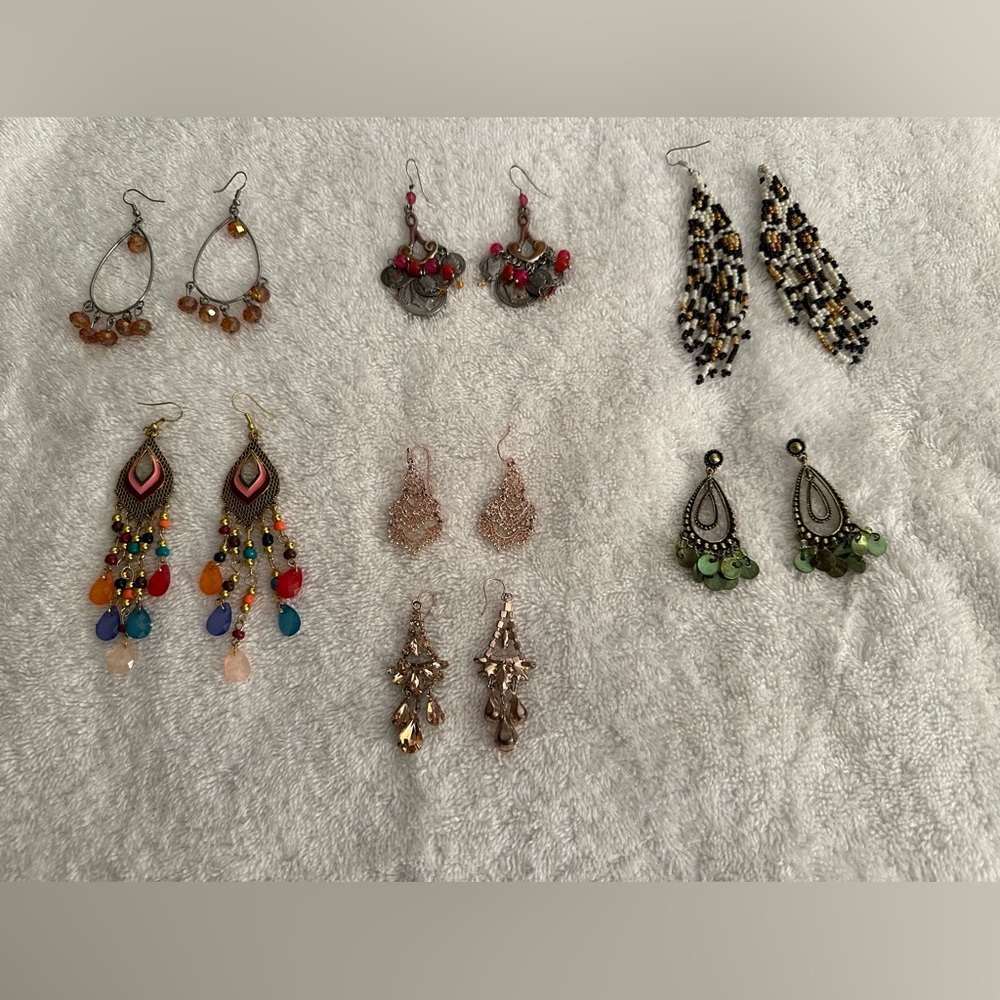 Elegant Multicolor Chandelier Earrings - 9 pair